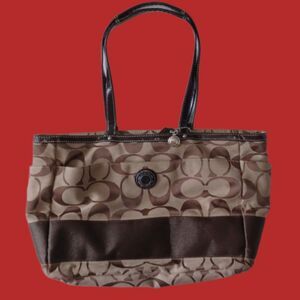 Coach Brown and Tan Signature Tote Bag